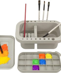 MyLifeUNIT Paint Brush Cleaner. Paint Brush Holder and Organizers with Palette for Acrylic. Watercolor. and Water-Based Paints (Grey)