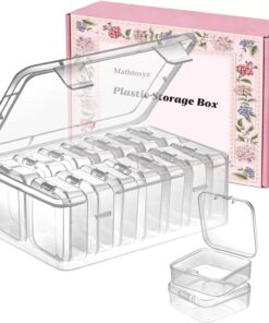 Mathtoxyz Small Bead Organizers. 14 Pieces Plastic Storage Cases Mini Clear Bead Storage Containers Transparent Boxes with Hinged Lid and Rectangle Clear Craft Supply Case