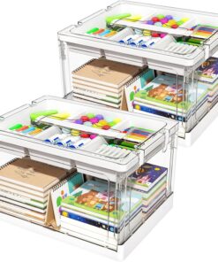 24QT 2Packs Clear Craft Organizers and Storage with Trays. Art Supply Organizer and Storage. Craft Storage Box with Lid for Beads. Markers. Coloring Books. Sewing. Playdoh and Tools